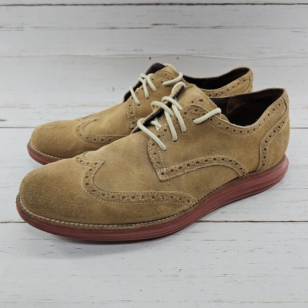 Cole Haan LunarGrand Wingtip Oxford Mens‎ 11.5M Tan Red Suede Dress Shoes C10228
